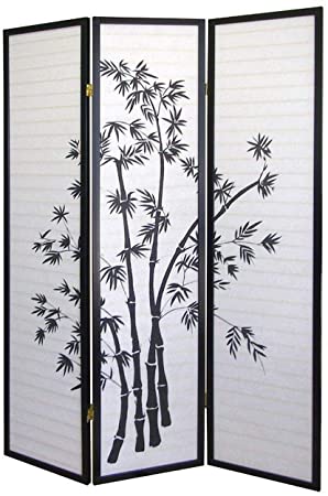 Legacy Decor 3 Panel Black Bamboo Print Oriental Privacy Shoji Screen Room Divider