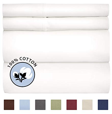100% Cotton Cal King Sheets White (4pc) Silky Smooth, Cooling 400 Thread Count Long Staple Combed Cotton Cal King Sheet Set – Pure 400TC High Thread Count Cal King Sheets - Cal King Bed Sheets Cotton