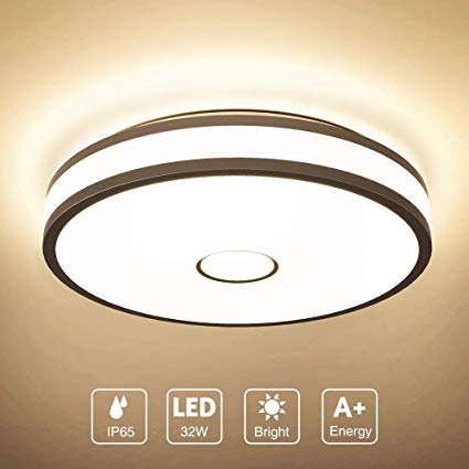 Onforu 32W LED Round Ceiling Light, 2800LM IP65 Waterproof, Bathroom Ceiling Lights, CRI 90, 2700K Warm White Ceiling Lamp with Flush Mount for Living Room, Bedroom, Kitchen