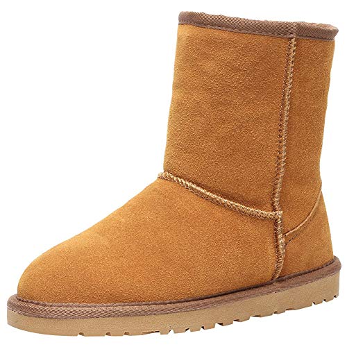 Shenn Women's Winter Warm Classic Mid-Calf Suede Leather Snow Boots