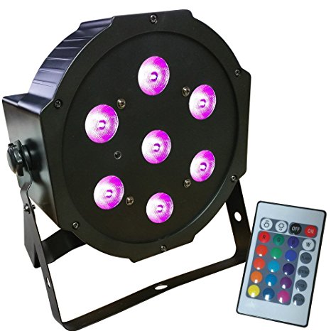 Ultra Bright LED FlatPar 7x10 Watt Quad RGBW SlimPar Light - w/ Remote Control - Up-Lighting - Stage Lights