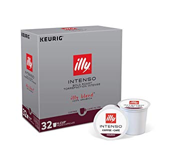 Illy Coffee, Intense & Robust, Intenso Dark Roast Coffee K-Cups, Made With 100% Arabica Coffee, All-Natural, No Preservatives, Coffee Pods for Keurig Coffee Machines, K-Cups, 32 K Cup Pods,, 13.4 Oz