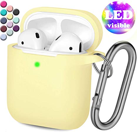Henva AirPod Case Protective Cover (Front LED Visible), Shockproof Silicone AirPods Cute Skin Compatible Apple AirPods 2 & AirPods 1 Wireless Charging Cases for Women, Men, with Keychain, Yellow