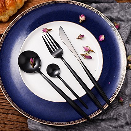 LEKOCH 4-Piece 18/10 Stainless Steel Flatware Including Fork Spoons Knife Silverware Set (Black)