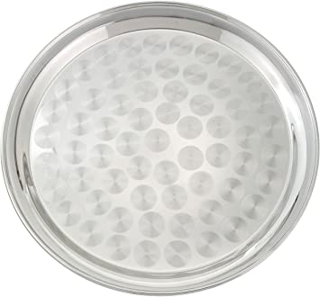 WINCO Round Stainless Steel Tray with Swirl Pattern, 12-Inch