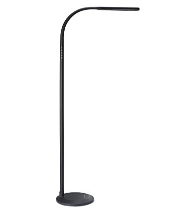 PHIVE LED Floor Lamp for Reading, Dimmable Gooseneck Standing Lamp (4 Color Modes, 5-Level Dimmer, 12W, Memory Function, Touch Control Floor Light for Living Room, Bedroom, Office) Black
