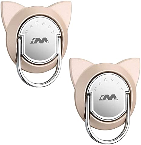 Cat Phine Ring Holder 2 Pack, Phone Ring Stand for Magnet Car Mount Holder, Phone Finger Ring Compatible for iPhone 12/iPad/Samsung/Huawei/LG and More Phones (2 Pack,Gold)