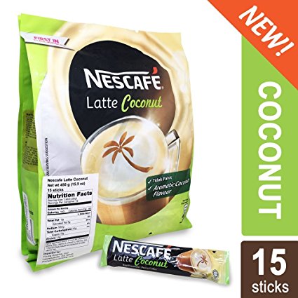 Nescafe 3 in 1 Tropical COCONUT Coffee Latte - Instant Coffee Packets - Single Serve Flavored Coffee Mix (15 Sticks)