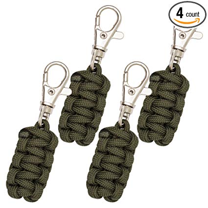 Monkey Armor Paracord Zipper Pulls 4 Pack - Variety of Colors | Metal Hook Thin Enough to Attach to Almost Any Zipper