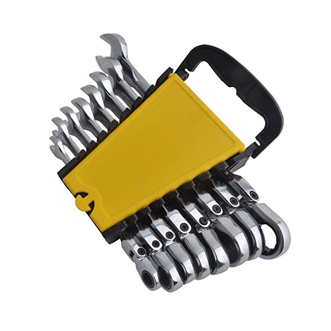 Gunpla 8 Pieces 8-17mm Flexible Head Combination Ratcheting Wrench Spanner Set Metric