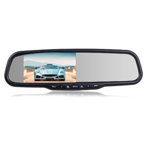 AUTO-VOX Dual Video Inputs 4.3" HD Car DVR Dash Camera Rear View Mirror Monitor with Free 32GB SD Card for Volkswagen Ford Toyota and Most Car Model