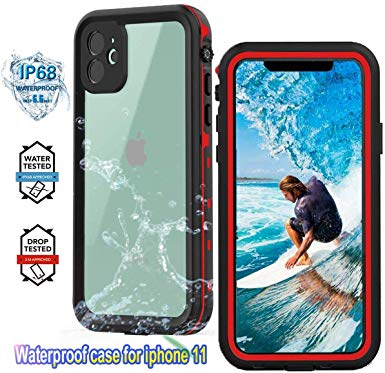 YOGRE iPhone 11 Waterproof Case, IP68 Heavy Duty Shockproof Dustproof Snowproof Clear Cover Case, Full Body Rugged 360 Protected Case with Built in Screen Protector for iPhone 11, 6.1 Inch, Red