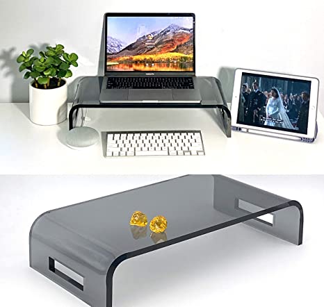 Adorox 12mm Thickness Heavy Duty 19'' Monitor Stand Riser Computer Stand PC Desk Stand for Keyboard Storage & Multi-Media Laptop Printer TV Screen (Smoke Gray, 19'')