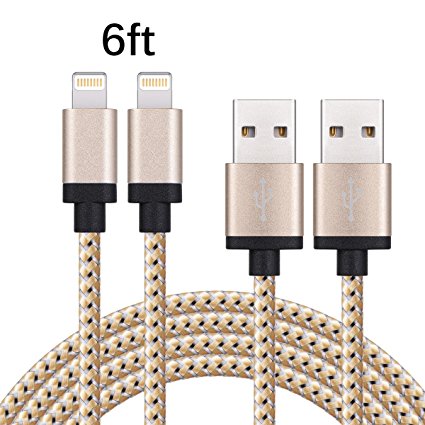 Sundix iPhone Charger 2Pack 6FT Lightning to USB Braided Cable with Aluminum Connector Compatible with iPhone 7/ 7Plus/ 6/ 6S/ 6 Plus/ 6S Plus(Golden)