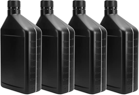 Cornucopia Plastic Engine Oil Bottles (4-Pack, Quart Size); Empty Cans for Storing Oil and Other Chemicals