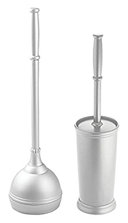 MetroDecor mDesign Toilet Bowl Brush and Plunger for Bathroom, Set of 2, Grey