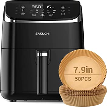 Sakuchi 5.8Qt Air Fryer 10-in-1 (Black) & 7.9in Air Fryer Disposable Liner (50pcs)