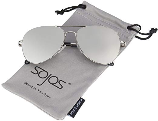 SojoS Classic Aviator Mirrored Flat Lens Sunglasses Metal Frame with Spring Hinges SJ1030