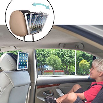 TFY Universal Car Headrest Mount Holder with Angle- Adjustable Holding Clamp for Tablets - iPad 2 / 3 / 4 - iPad Mini - iPad Air - iPad Pro - Samsung Galaxy Tab S2 - Tab A and More