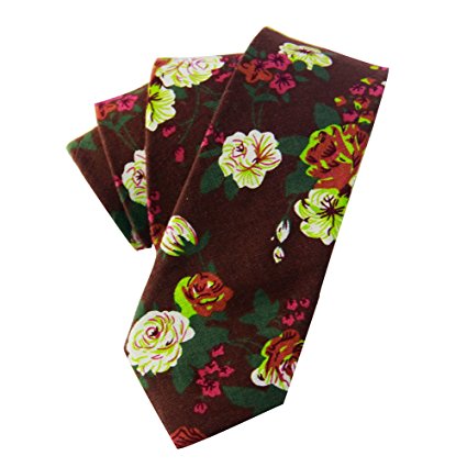 Mantieqingway Skinny Ties Men's Cotton Printed Floral Neck Tie