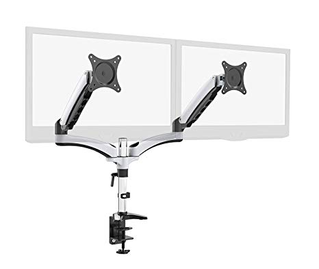 Dual Monitor Mount, Full Motion Monitor Stand, Height Adjustable Computer Monitor arm with Gas Spring, C Clamp, Cable Management for Two 13 to 27 Inch LCD Screens