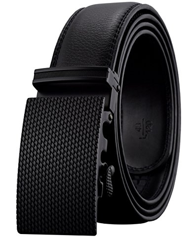 REGITWOW Leather Belts for Men Automatic Buckle Ratchet Slide Black