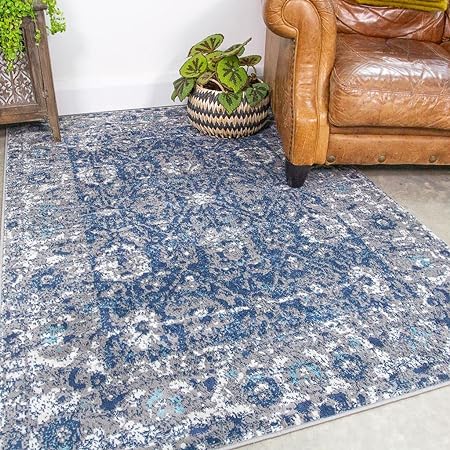 Luxury Affordable Navy Classic Traditional Moroccan Distressed Rug Big Large Blue Purple Boho Antique Transitional Living Room Area Bedroom Hallway Rugs 190cm x 280cm