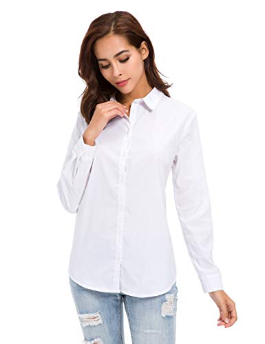 LUSMAY Womens Button Down Basic Official Shirts Long Sleeve Simple Formal Blouse Tops