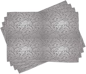 Ambesonne Damask Place Mats Set of 4, Traditional Paisley Pattern Old Fashioned Royal Floral Ornamental Tile Design, Washable Fabric Placemats for Dining Table, Standard Size, Dimgray Grey