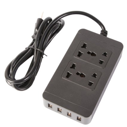 ETvalley USB Smart Charger Power Strip With 2 AC Plugs and 4 USB Charger Ports for Smartphones And Tablets(Black)