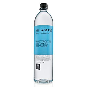Villager Goods Ionized Alkaline 9.5 pH Bottled Water, 1 Liter (Pack of 8)