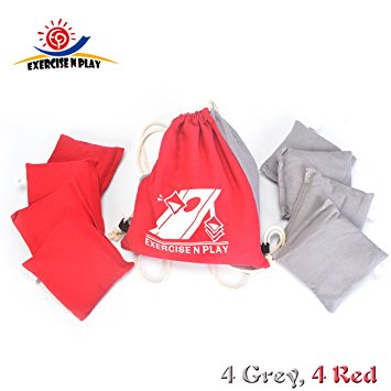 EXERCISE N PLAY Weather Resistant Official Regulation Cornhole Bags(set of 8) for Bean Bag Toss Games Includes Tote Bag