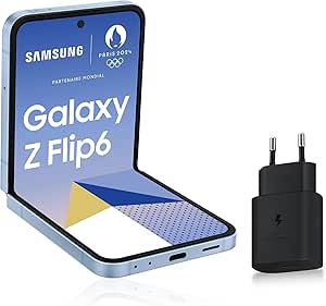 Samsung Galaxy Z Flip6, Smartphone Android 5G avec Galaxy AI, 256 Go, Chargeur Secteur Rapide 25W Inclus, Smartphone déverrouillé, Bleu, Version FR