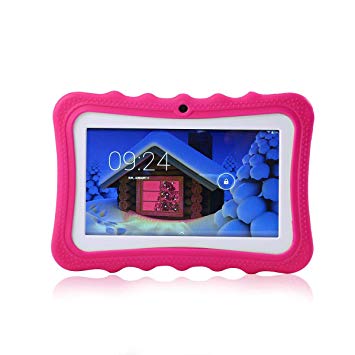 Leegoal 7" Portable HD Kids Tablet Upgrade Learning Pad with Kid-proof Silicone (Quad Core, 8GB, Wifi & Bluetooth, Front & Rear Camera, Playstore, Youtube, Google, Twitter, IWAWA)