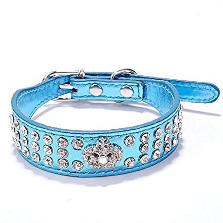 Geepro 3 Rows Rhinestone Crystal Leather Dog Collars For XS or Small Dogs