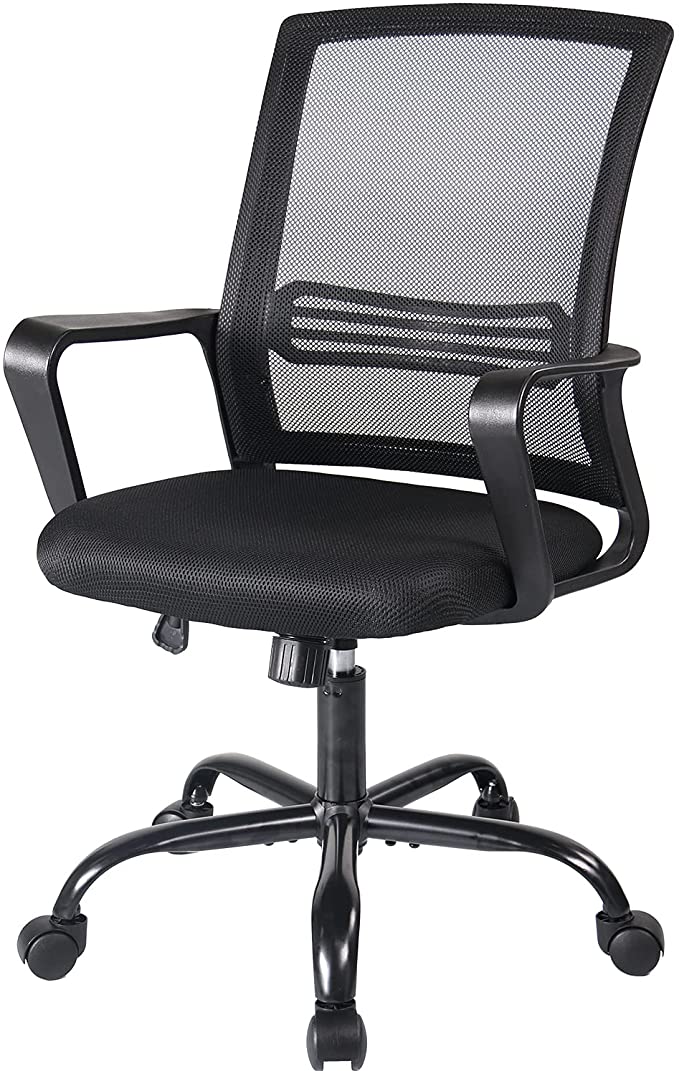 Ergonomic Office Chair, Home Office Desk Chair Mid-Back Computer Chair Mesh Swivel Task Chair with Wheels and Armrests, Black