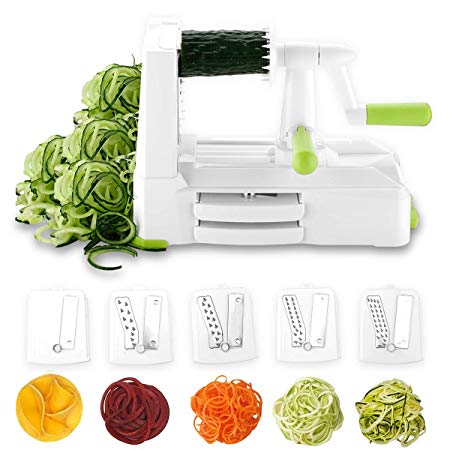 Spiralizer 5-Blade Vegetable Slicer by Homeleader, Spiral Slicer with Heavy Duty Base for Fruits, Noodles, Vegetables, Spaghetti, Food Spiralizer Low Carb/Paleo/Gluten-Free Meals