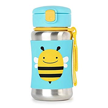 Skip Hop Kids Water Bottle With Straw, Stainless Steel Sippy Cup, Bee