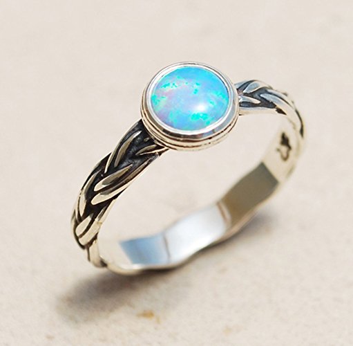 Braided Sterling Silver Bezel Set 6mm Blue Opal Purity Promise Ring For Her