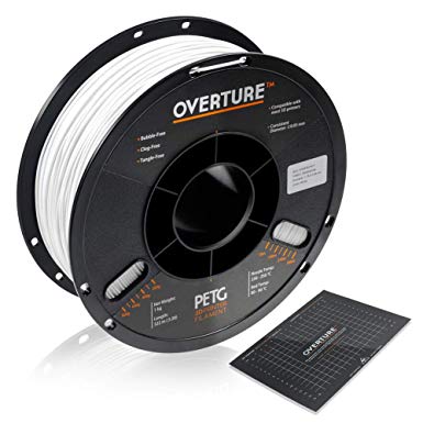 OVERTURE PETG Filament 1.75mm with 3D Build Surface 200 x 200 mm 3D Printer Consumables, 1kg Spool (2.2lbs), Dimensional Accuracy  /- 0.05 mm, Fit Most FDM Printer (White)