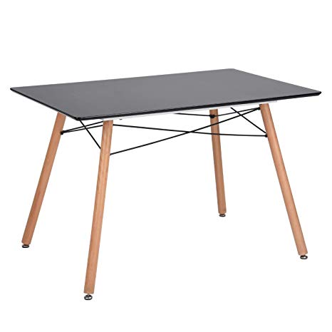 GreenForest Dining Table Rectangular Top with Wooden Legs Modern Leisure Coffee Table 44'' x 28'' Compact Size Black