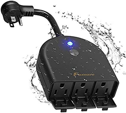 Outdoor Smart Plug Outlet, Foxnovo Alexa Smart Plugs Outdoor Waterproof with 3 Sockets Separately Remote Control Outdoor WiFi Timer for Lights/Outside Decoration Works with Alexa, Google Home, IFTT