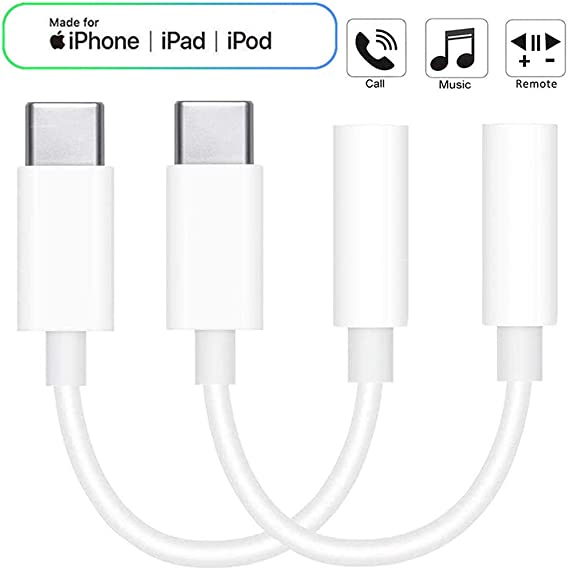 Headphone Adapter USB-C to 3.5mm Headphone Adapter Type C to 3.5mm Aux Audio Jack Earphone Cable Splitter Convert for Pixel 2/XL/3/3XL,Huawei Mate 20 Pro/RS/X/P20/20 Pro/30 Pro,iPad Pro-White