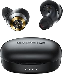 Monster Achieve 100 AirLinks Wireless Earbuds, True Wireless Earbuds Bluetooth Headphones, Earphones in-Ear Built-in Mic Headset, 24-Hour Playtime, Water Resistant Design for Sports, Black