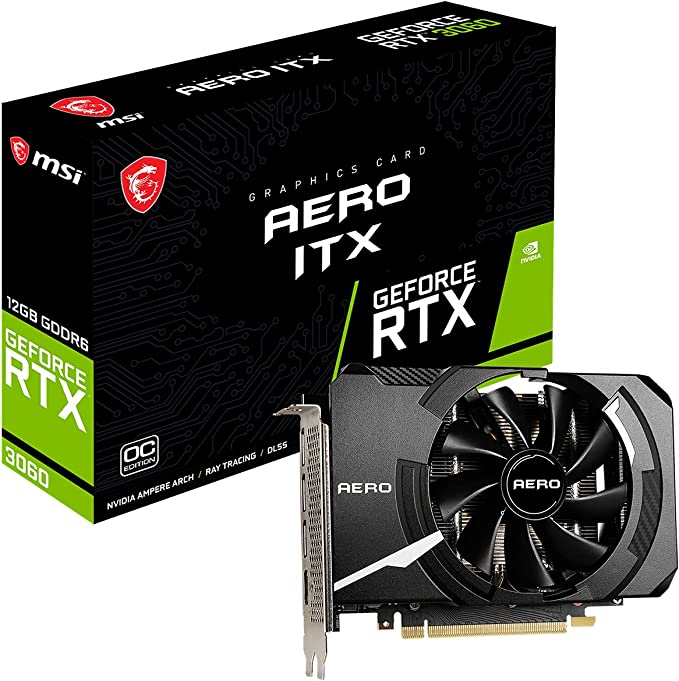 MSI Gaming GeForce RTX 3060 12GB GDRR6 192-Bit HDMI/DP PCIe 4 Single Fan Ampere OC ITX Graphics Card (RTX 3060 AERO ITX 12G OC)