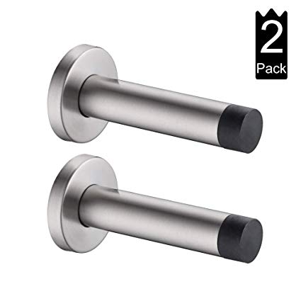 JQK Door Stopper, 304 Stainless Steel Sound Dampening Door Stop Bumper Wall Protetor 2 Pack, Brushed, DSB5-BN-P2