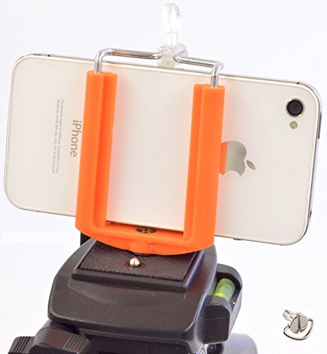 Cell Phone Tripod Adapter - iPhone Tripod Mount – SE 6 6S Plus 5 5S 5C 4 4s Clip Holder Connector Head Smartphone Attachment Samsung Galaxy S7 S6 S5 S4 S3 S2 - DaVoice (Orange)