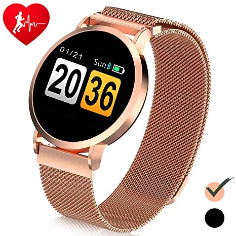 Metal Band Smart Watch - NEW Version Wome's Tracker Watch with All-Day Heart Rate/Blood Pressure/Sleep Monitor & Message Call Notification & Calories & Compatible with Phone Android & Xmas Gifts