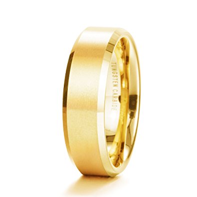 King Will GLORY 6mm Matte Finish Tungsten Carbide Ring Gold Plated Comfort Fit Wedding Band