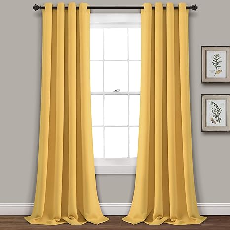 Lush Decor Insulated Grommet Blackout Window Curtain Panels, Pair, 52" W x 95" L, Yellow - Classic Modern Design - Chic Window Decor - Long Curtains for Living Room, Bedroom, Or Dining Room